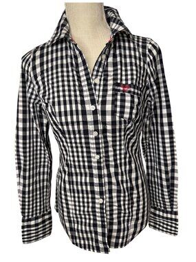Guess Jeans Womens Black & White Gingham Button-Up Shirt Size M
